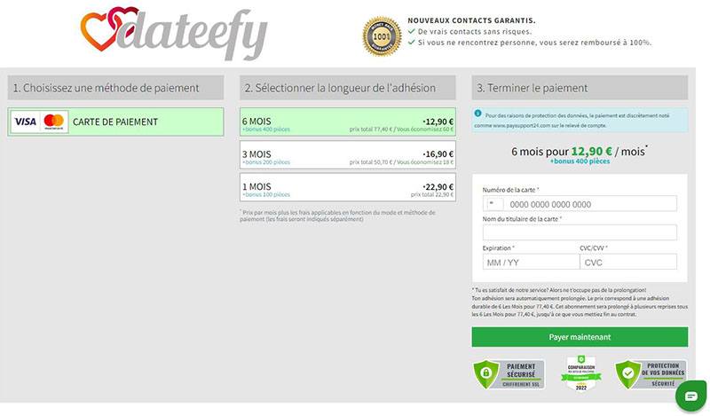 Dateefy Prix et Méthodes de Paiement